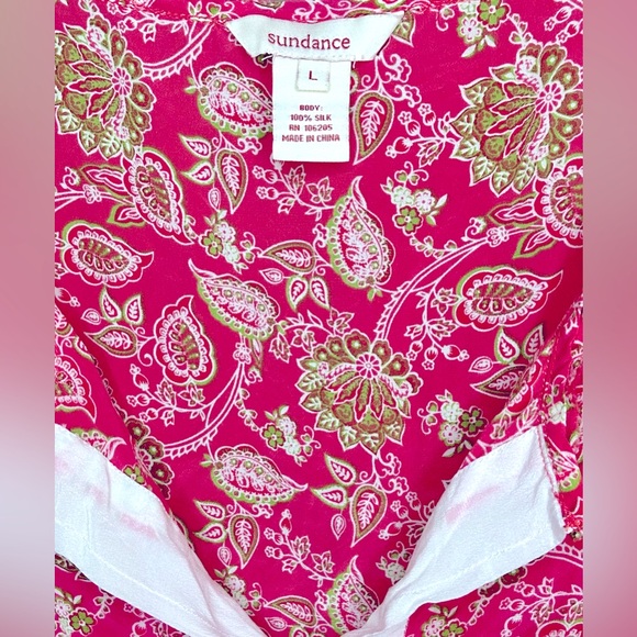 SUNDANCE 100% Silk Split Neck/Sides Boho Blouse In Raspberry Floral Sz M/L ✨EUC✨ - Picture 6 of 7
